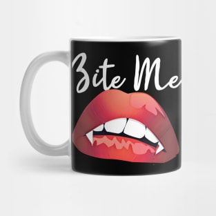 Vintage Bite Me Vampire Fangs Lips Halloween Gothic Design Mug